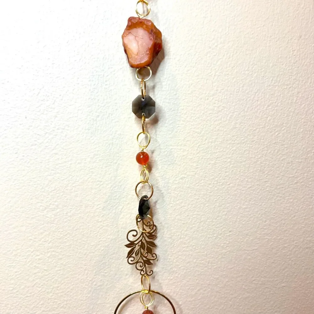 Carnelian and Black Tourmaline Gemstone Hanging Protection Vitality Stone Decor